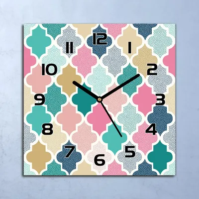 Produktbild von Wanduhr Echt-Glas-Küchenuhr Gepunktetes Ornament Quarz 30x30 Deko Bilder