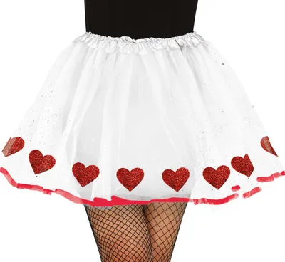 Productafbeelding van Jonggezelsparty, carnaval, tutu, hartvormig, rok, rood, wit, glitter, glamour, 40 cm, feest, kleur: wit/rood
