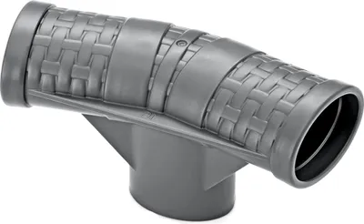 A gray plastic T-connector for a swimming pool.