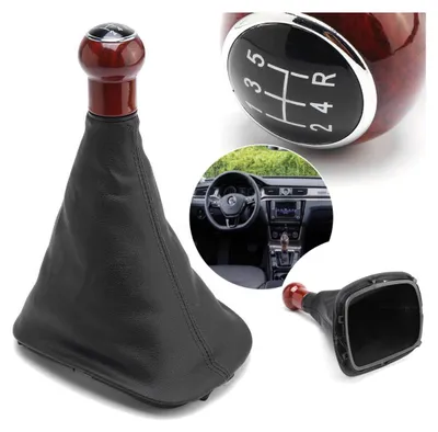 Imagen del producto de Pomo de cambio con funda, color marrón (nogal), revestimiento de cuero, para Volkswagen VW Passat B5/B5.5, modelos de 1998 a 2004, transmisión de 5 velocidades