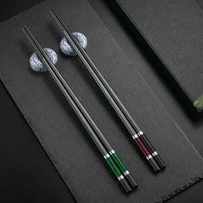 Essstäbchen aus Glasfaser, 2 Paar, schwarz, 24,3 cm
