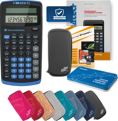 Produktbild von TI-30 ECO RS Taschenrechner mit Tasche schwarz, Schutzfolie, Fachbuch & Zirkel Set