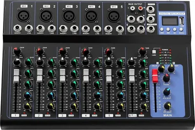 Produktbild von Audio Mixer - Professionelles 7-Kanal DJ Mischpult - Live Studio - Für Musikproduktion, Bars und Bühnen - Schwarz