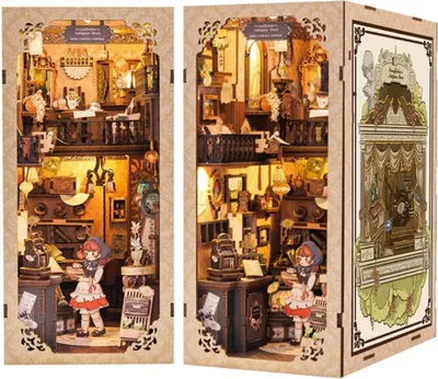 Zdjęcie produktu dla Habarri | DIY Book Nook - Antykwariat - Puzzle 3D - Zestaw Miniaturowego Domu z Meblami i Oświetleniem LED - Do Dekoracji Półki - Prezent