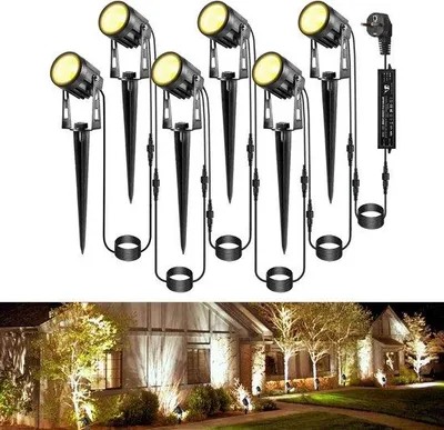 Immagine prodotto di Lampada da esterno in alluminio IP65 resistente all'acqua, 12 V, 18 W, luce bianca calda 2700 K - illuminazione decorativa da esterno per giardino e prato