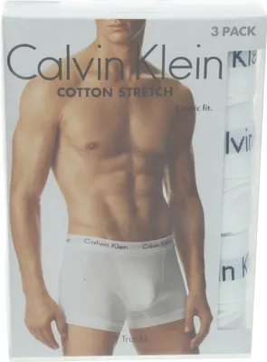 A package of Calvin Klein men's underwear with a model wearing the product.