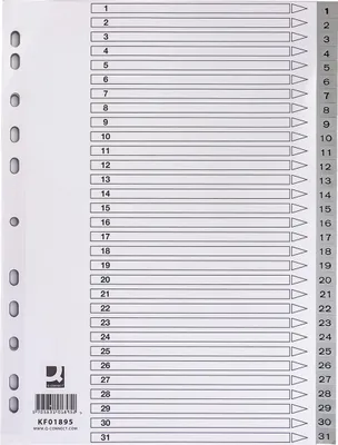 Obrázok produktu pre Q-Connect® KF01895 Číselný index - 1 - 31, PP, A4, 31 listov + indexový list, sivá farba