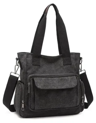 Produktbild von Canvas-Tasche - Große Handtasche - Robust - Vielseitig - Schultertasche - Für Arbeit - Reise - Schwarz