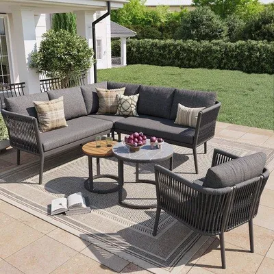 Image de Ensemble de salon modulaire gris, imperméable, pour 6 personnes