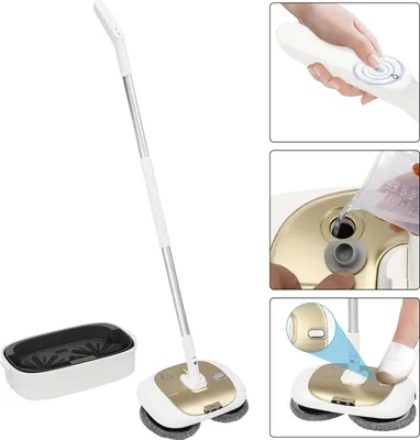 Produktbild von Elektrischer Bodenwischer - Kabelloser Wischmopp - Selbstreinigend - 40 W - LED-Licht - Mit Reinigungseimer - Gold