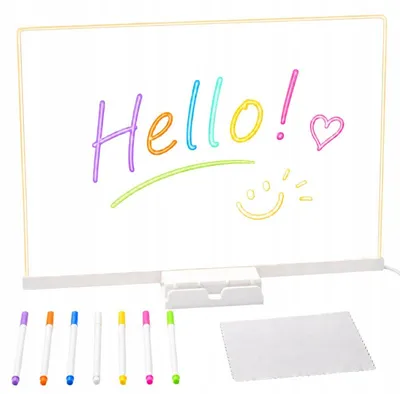Produktbild von Verk 12434: Acryl-LED-Schreibtafel mit USB-Aufladung + 7 Stifte