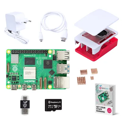 Produktbild von BerryBase Raspberry Pi 5 8GB Starter Kit mit microSD, Netzteil, Gehäuse, Lüfter, HDMI Kabel und SD Reader