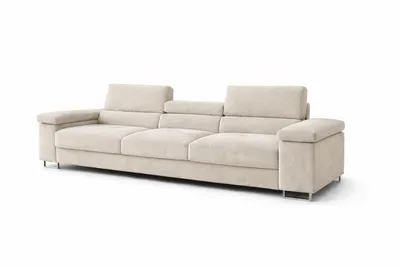 Zdjęcie produktu dla Sofa ELIO w kolorze beżowym, nowoczesna rozkładana sofa z funkcją spania i regulowanymi zagłówkami, wymiary: 263 × 102 cm