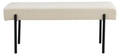 Zdjęcie produktu dla Ławka Swindon z białego boucle z czarnymi nogami, 100 cm