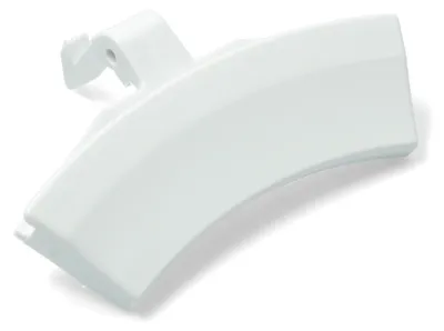 A white washing machine door handle against a white background.