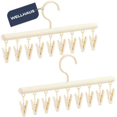Produktbild von WELLHAUS Kleiderbügel mit Klammern 2er Set Beige Schal Mütze Gürtel