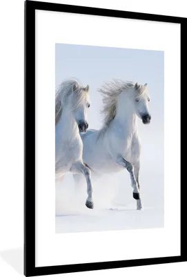 Produktbild von MuchoWow® Gerahmtes Poster Winter - Pferde - Schnee 60x90 cm - Poster mit Schwarzem Bilderrahmen Wandposter Rahmen Foto Bilder - Dekoration - Wandposter Wohnzimmer - Hochwertig