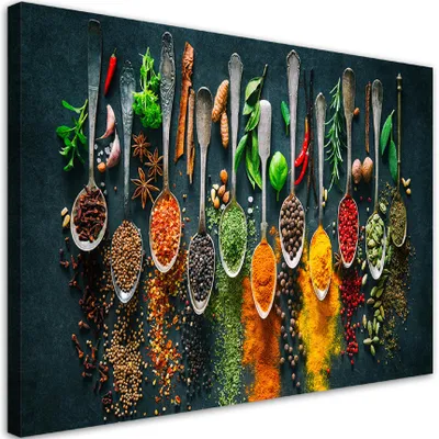Produktbild von Leinwandbild Kräuter Gewürze für die Küche 60x40 Feeby Bunt bild für die wand bereit zum aufhängen