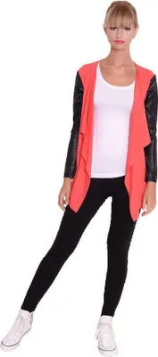 Immagine prodotto di Cardigan da donna con maniche in PU, giacca bolero; corallo S/M