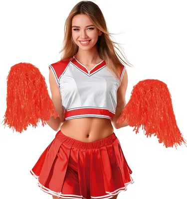 Produktbild von Sportlicher Karnevalstaumel Cheerleader Pom Poms Kostüm Zubehӧr Erwachsene Rhythmus Sportevent, Farbe: Rot