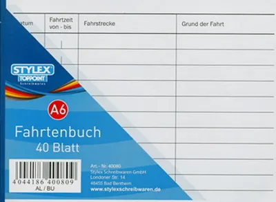 Produktbild von 3 Fahrtenbücher DIN A6 Stylex Fahrtenbuch 40 Blatt