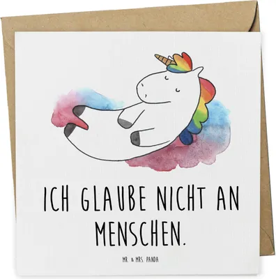 Produktbild von Mr. & Mrs. Panda Grußkarte Einhorn Wolke 7 - Weiß - Geschenk, Unicorn, faltkarte, Einhörner, Lustig, Klappkarte, Menschen, Glückwunschkarte, doppelkarte, anlasskarte