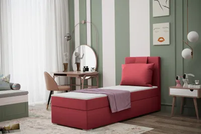 Productafbeelding van Boxspringbed voor de slaapkamer, model SALMA, 90x200 cm, bekleed met stof Soro, kleur rood