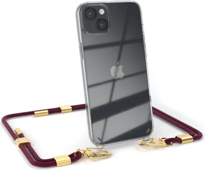 Produktbild von EAZY CASE Handykette für Apple iPhone 14 Plus, Transparente Silikonhülle mit Band, Clear Case, abnehmbar in  Rot