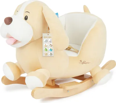 Produktbild von Bieco Plüsch Schaukeltier Hund 'Sam' | Kinder Schaukelstuhl mit Sicherheitsgurt | Baby Schaukel | Schaukel Kleinkind | Schaukeltier Baby Zimmer | Baby Schaukelwippe ab 9 Monate | Schaukelpferd Holz