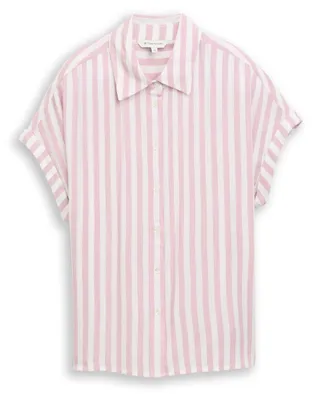 Produktbild von Tom Tailor Bluse Loose Fit Gestreift mit Kragen, Knopfleiste und gekrempelten Ärmeln