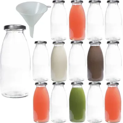 15 Glasflaschen 250 ml mit Schraubverschluss + Trichter