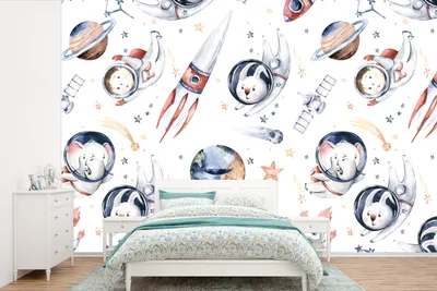 Produktbild von MuchoWow® Fototapete für Wohnzimmer oder Schlafzimmer Wandtapete Vinyl Motivtapete Muster - Kaninchen - Elefant - Jungen - Mädchen - Kinder - 330x220 cm - Fototapeten