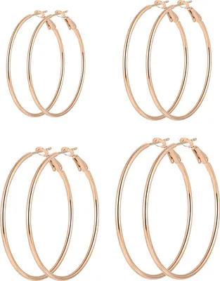 Produktbild von 4 Paar Damen-Ohrringe in verschiedenen Größen, kreisförmige Ohrringe, poliert, galvanisiert, Ohrschmuck, Schmuck für Damen, Club, Party, Hängeohrring-Set