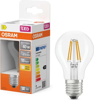 Produktbild von Osram 4099854466632, 3,4 W, 40 W, E27, 470 lm, 15000 h, Warmweiß