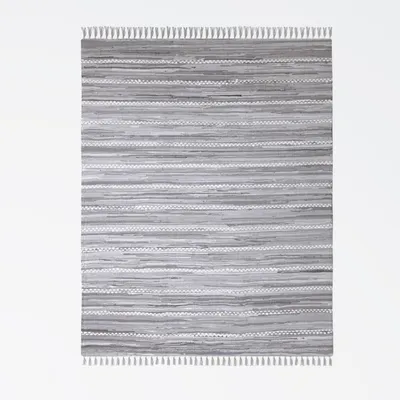 Obrázek produktu pro MY-RUG patchworkový koberec, Nandini, 230x160, Chindi koberec šedý, z recyklovaných bavlněných zbytků, ručně tkaný, oboustranný, s třásněmi, obdélníkový tvar