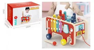 Image de Jouets en bois Musique Marteau Eléphant à tirer Enfants à partir de 3 ans