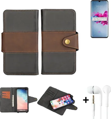 Produktbild von K-S-Trade Handyhülle Schutzhülle Bookstyle Wallet-Case kompatibel mit ZTE Axon 11 5G + earphones Bumper rundumschutz schwarz-braun 1x