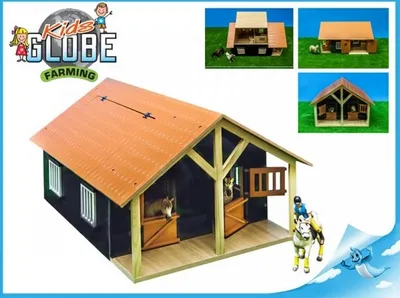 Obrázek produktu pro Kids Globe Farming stáj pro koně s dílnou dřevěná 51x405x275cm 1:24 v krabičce