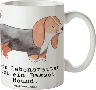 Produktbild von Mr. & Mrs. Panda Kaffeetasse Basset Hound Lebensretter - Weiß - Geschenk, Bürotasse, Teetasse, Teebecher, Tasse, Becher