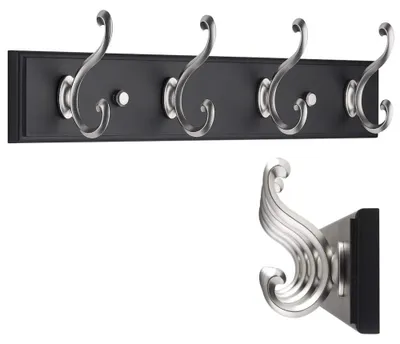 Productafbeelding van Wandkapstok - 42 Cm - Muur / Wandkapstok - Met 4 Kledinghaken - Wandmontage - Kledingrek Wandgarderobe - Kleur: ZWART