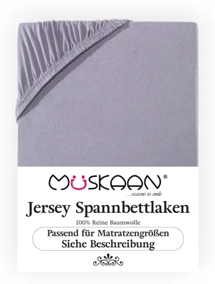 Produktbild von Müskaan Jersey Spannbettlaken 90x200cm - 100x200cm grau bis 22cm Matratzenhöhe Gummizug Bettlaken 100% Baumwolle