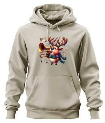 Productafbeelding van Kerstrendier, trompetnoten, grappig, schattig, cadeau, uni, hoodie, sweater, natuur, L