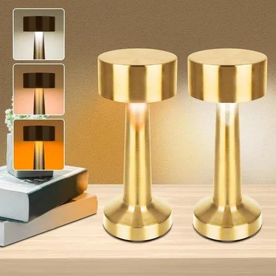 Zdjęcie produktu dla Regulowana lampka stołowa w kolorze złotym - Złota - Bezprzewodowa i ładowana przez USB - Nowoczesny design - Idealna do sypialni i salonu