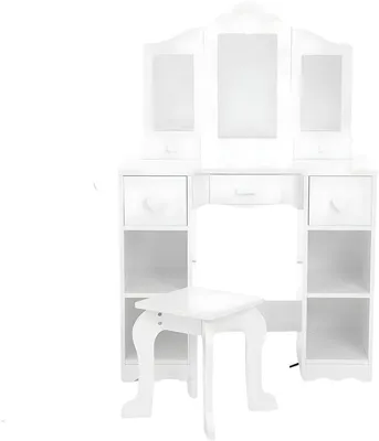 Productafbeelding van Kindermake-up tafel met spiegel en stoel – make-up tafel voor meisjes – wit