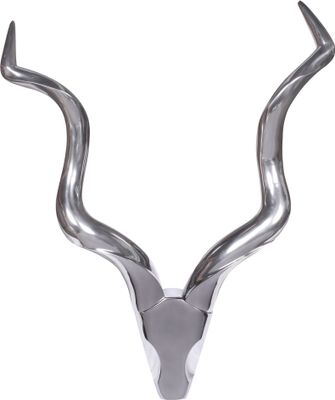 Deko Hirschgeweih L Aluminium Wanddeko 80 cm Landhausstil Silber Metall modern, Design Hirschkopf Landhaus Geweih Wand groß, Wohndeko Hirsch außen, Wandschmuck XL