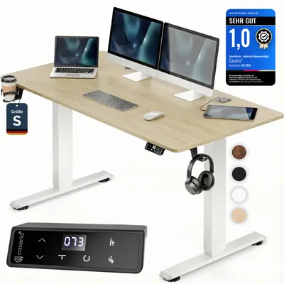 Produktbild von CASARIA® Höhenverstellbarer Schreibtisch elektrisch 120 x 60 cm mit Wireless Charger & USB-C/A Anschluss LCD-Display Memory-Funktion 80 kg belastbar ergonomisch Beige