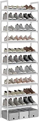 Produktbild von Ibenzoa® Weißes verstellbares Schuhregal, 10 Ebenen – Platz für bis zu 30 Paar Schuhe, 56 x 30 x 170 cm, 16 mm Elektroforese-Rohre
