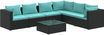 Produktbild von vidaXL 7-tlg. Garten-Lounge-Set mit Kissen Poly Rattan Schwarz