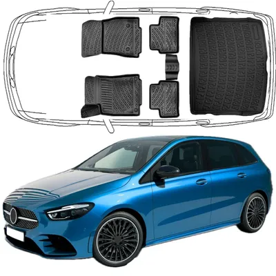Produktbild von 3D Auto Fußmatten & Obere Kofferraumwanne Set Kompatibel mit Mercedes B Klasse W247 ab 2018