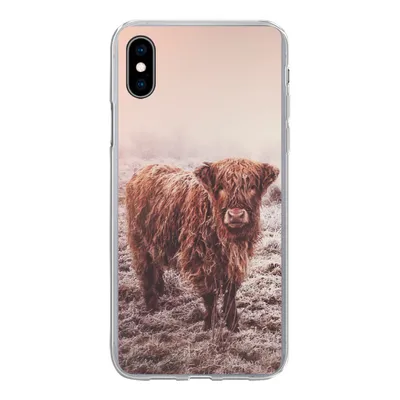 Produktbild von MuchoWow® Handyhülle Schutzhülle Hülle für iPhone Xs Schottische Highlander - Schnee - Sonne Silikon Softcase Handy Hülle - Handytasche